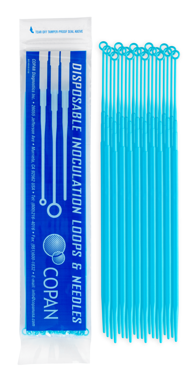 Plastic Inoculating Loops, Needles & Spreaders 179CS20 10 µL Flexible Light Blue Plastic Inoculation Loop - 20 per Peel Pouch