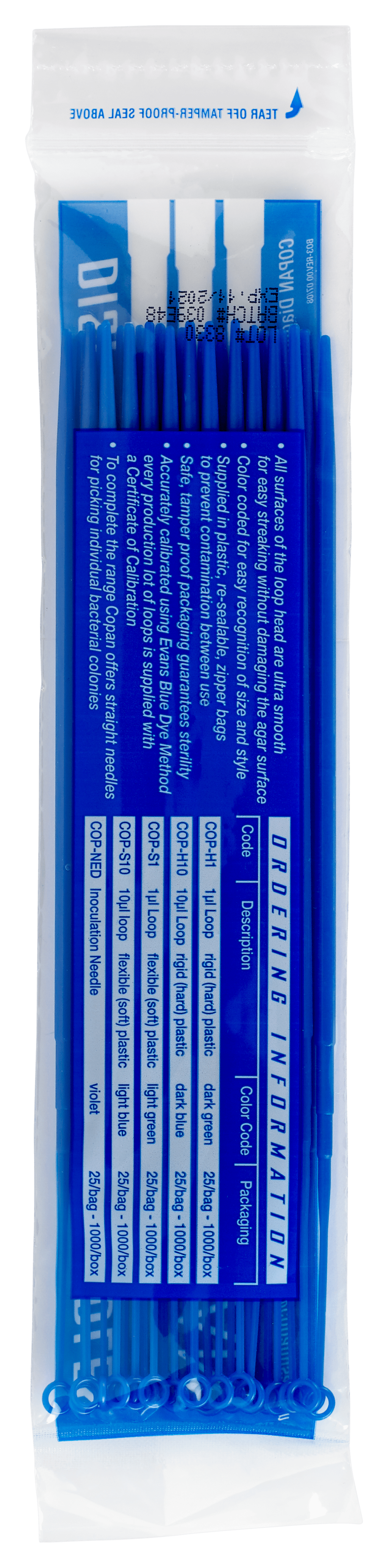 Plastic Inoculating Loops, Needles & Spreaders COP-H10 10 µL Rigid Dark Blue Plastic Inoculation Loop - 25 per Bag