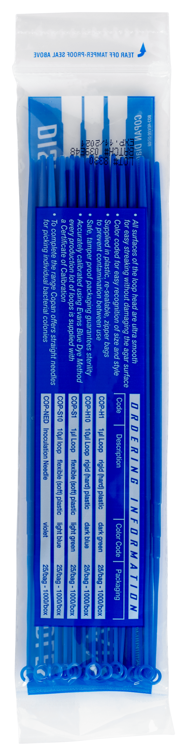 Plastic Inoculating Loops, Needles & Spreaders COP-H10 10 µL Rigid Dark Blue Plastic Inoculation Loop - 25 per Bag