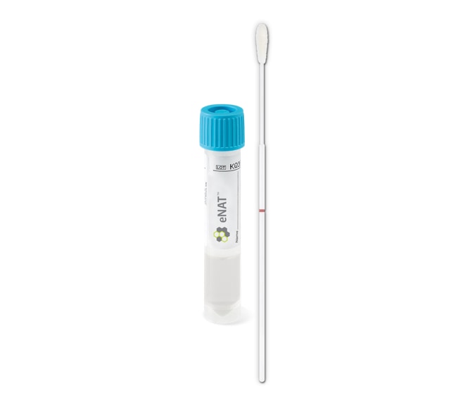 eNat Single Flexible Minitip Size Nylon® Flocked Swab Packaged with 1 mL eNAT® Guanidine Medium in Skirted Tube with Plastic Blue Capture Cap - Individually Packaged, Sterile